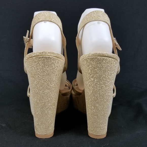 High Heel Wedge Strappy Gold Glitter 11 M EG38 - Picture 4 of 8